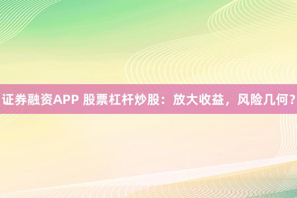 证券融资APP 股票杠杆炒股：放大收益，风险几何？