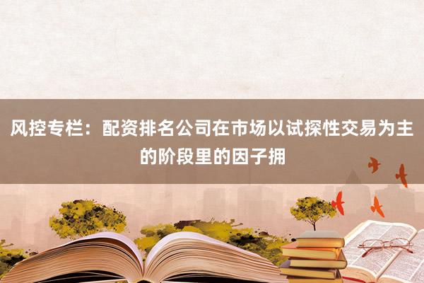风控专栏：配资排名公司在市场以试探性交易为主的阶段里的因子拥