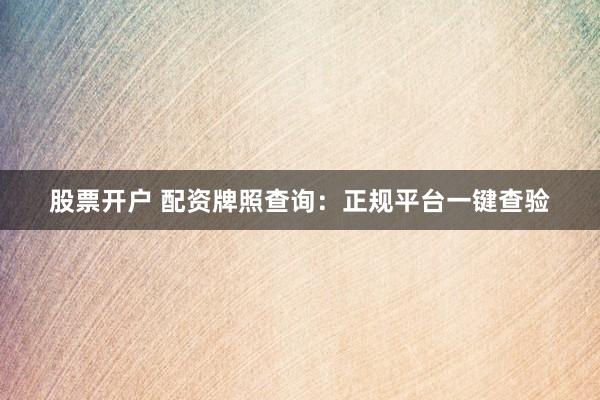 股票开户 配资牌照查询：正规平台一键查验