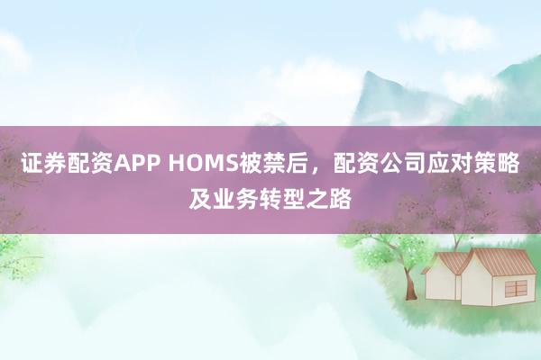 证券配资APP HOMS被禁后，配资公司应对策略及业务转型之路